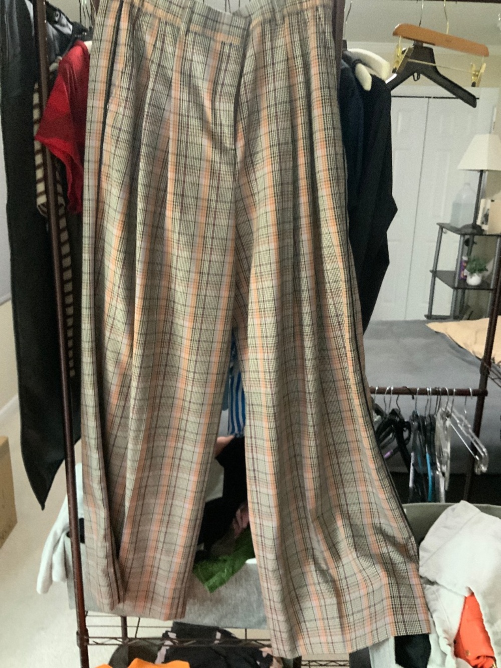 Women’s brown plaid wide leg trousers
